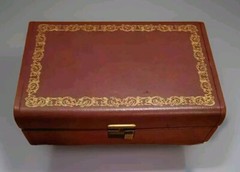 Vintage FARRINGTON TEXOL 2 Tier Jewelry Box Wine Beige Satin Grey Velvet Lining