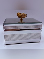 Pier 1 Mirrored Jewelry Box Velvet Lined with Gold Nugget Shaped Finial
