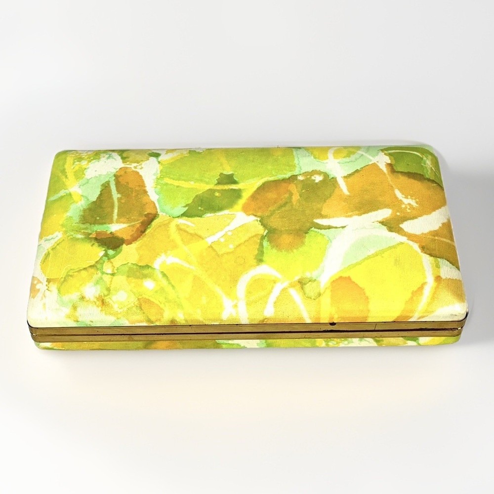 Vintage MELE Abstract Gold Swirl Hard Tortoise Shell Jewelry Box Travel Case
