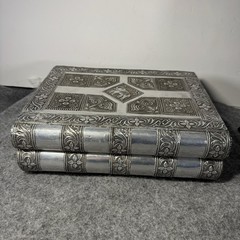 Vintage Indian Silver Embossed Jewelry Box Large Book Style Velvet Trays Mirror