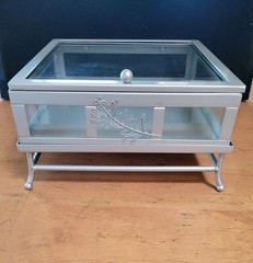 Jewelry Box & Stand Glass Silver Toned Trinket Shadow Case Removable Base Beauty