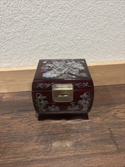 Korea Mother of Pearl Jewelry Box Storage Chest Wooden Mirror Red Velvet Case