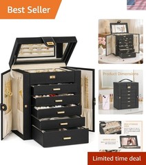 Stylish Jewelry Storage Case in Black – 6-Tier with 5 Drawers & Velvet Lining
