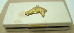 Stacy Brass Horse Medallion Metal Box 6″x3″ white jewerly box