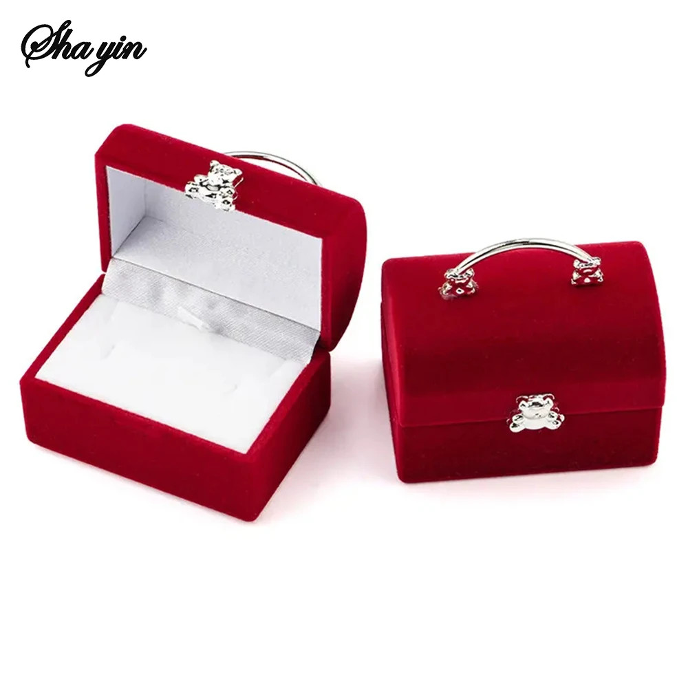 1 Piece Small Jewelry Box Velvet Wedding Ring Box Necklace Display Box Cute Bear