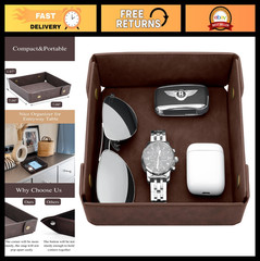 Faux Leather Valet Tray Organizer for Men – Entryway Catch-All for Keys, Wallet,