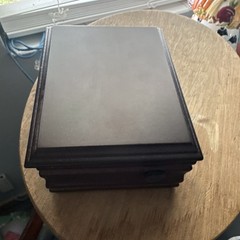 Brown Faux Leather Jewelry Box w/ Mirror Lid, Velvet Lined, Ring Storage