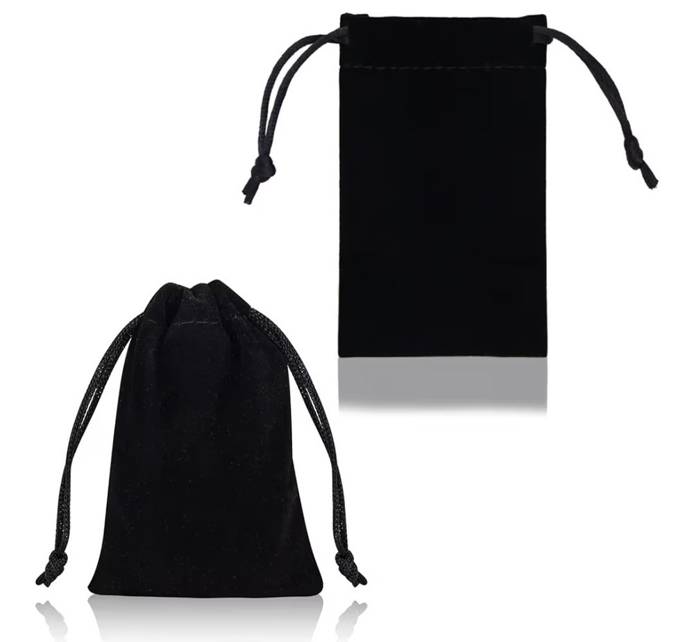 Black Drawstring Cloth Jewelry Pouch Bag, Rectangle Shape, Unisex Adults