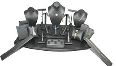 23pc Jewelry Display Stand Grey Faux Leather Ring Bracelet Earring Necklace Set
