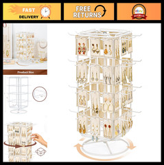360° Rotating Earring Display Stand – 4 Tier Metal Jewelry Rack for Earrings, Br