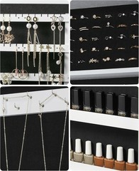 Wall-Mounted Jewelry Cabinet with Mirror – Rustic White Lockable