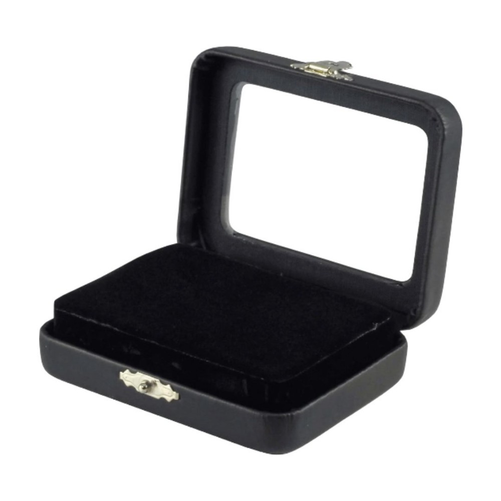 Novel Box Black Leatherette Glass Top Gem Box Loose Stone Jewelry Case Display
