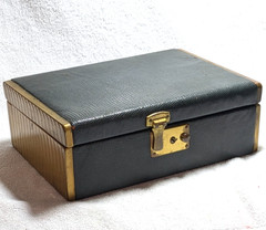 Antique Snake Skin BRASS Metal Jewelry Box w/ Red Velvet Lining Unique 2 Tier