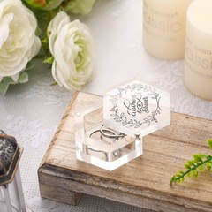 Clear Hexagon Acrylic Wedding Ring – Romantic Engraved Bearer Holder for Cere…