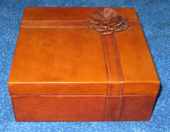 Leather Covered Jewelry Box Rose Flower On Lid Rings Bracelet Broach Rings Pins