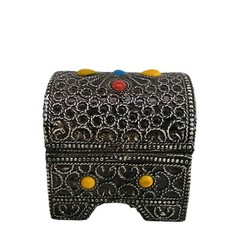 Moroccan Style Jewelry Trinket Box 4″ Black Treasure Chest Decorative Vintage