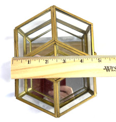 Glass & Brass Box Vintage Beveled Mirrored Bottom Footed W/Hinged Lid