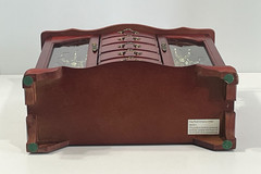Vintage Wooden Jewelry Box 5 Drawers Cherry Finish Double Etched Glass Doors