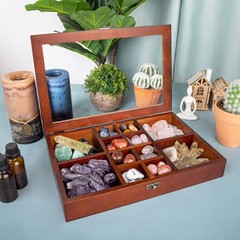 Adjustable Crystal Display Case with Shelves, Gem Holder & Organizer for Collect