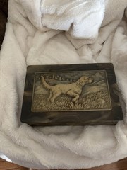 Vintage Genuine Incolay Stone Jewelry Box Pointer Retriever Dog Made USA