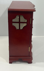 Vintage Wooden Jewelry Box 5 Drawers Cherry Finish Double Etched Glass Doors