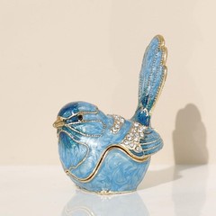 Exquisite Hand – Painted Enamel Blue Bird Trinket Box Hinged Rhinestone – Ado…