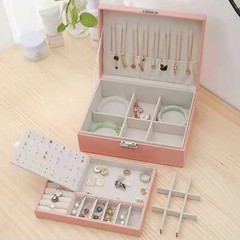 9.06″X6.7″X3.54″ pink Double Layers Exquisite Jewelry Box Storage Cosmetics