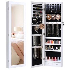 JHK Full Length Mirror Jewelry Cabinet w/ 6 LED Lights,Wall Mounted/Door Hanging