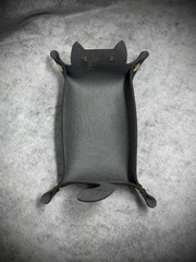 Leather Valet Tray Cute Cat Desk Organizer Keys Candy Jewelry Pens EDC 7” Black