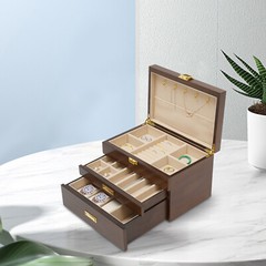 Elegant 3-Layer Wooden Jewelry Box with Pull-Out Drawers and Necklace Hooks
