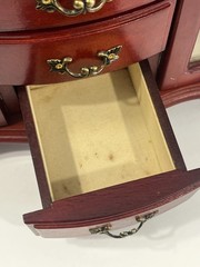 Vintage Wooden Jewelry Box 5 Drawers Cherry Finish Double Etched Glass Doors