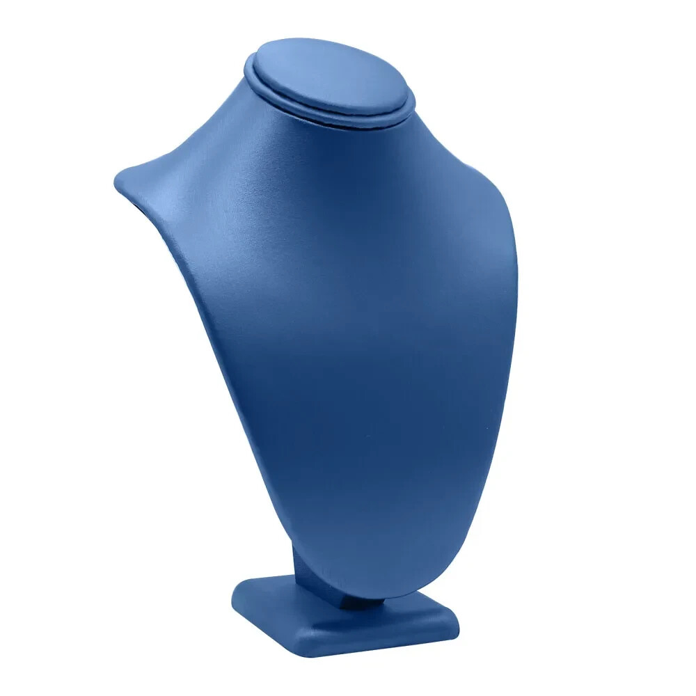 Blue Leatherette Jewelry Necklace Display Bust, 7-1/2″ Tall