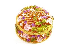 Purple Rhinestone & Metal Flower Filigree Jewelry Trinket Box ~ Gift Idea!