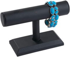 Single Tier T-Bar Bracelet Display Black Faux Leather Showcase 7 ¼” x 5”