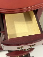 Vintage Wooden Jewelry Box 5 Drawers Cherry Finish Double Etched Glass Doors