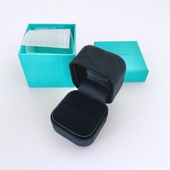 Tiffany Empty Black Suede Presentation jewelry ring box & blue outer box!