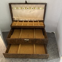 3 Tier JEWELRY BOX Leather & Metal Box Drawer Opens With The Lid see pics