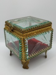 Retro Old Jewelry Box Soviet Vintage Bevelled Glass Crystal USSR 60s Rococo