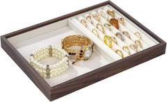 Walnut Wood Jewelry Tray Organizer, 2-Grid Compartment Jewelry Storage & Display