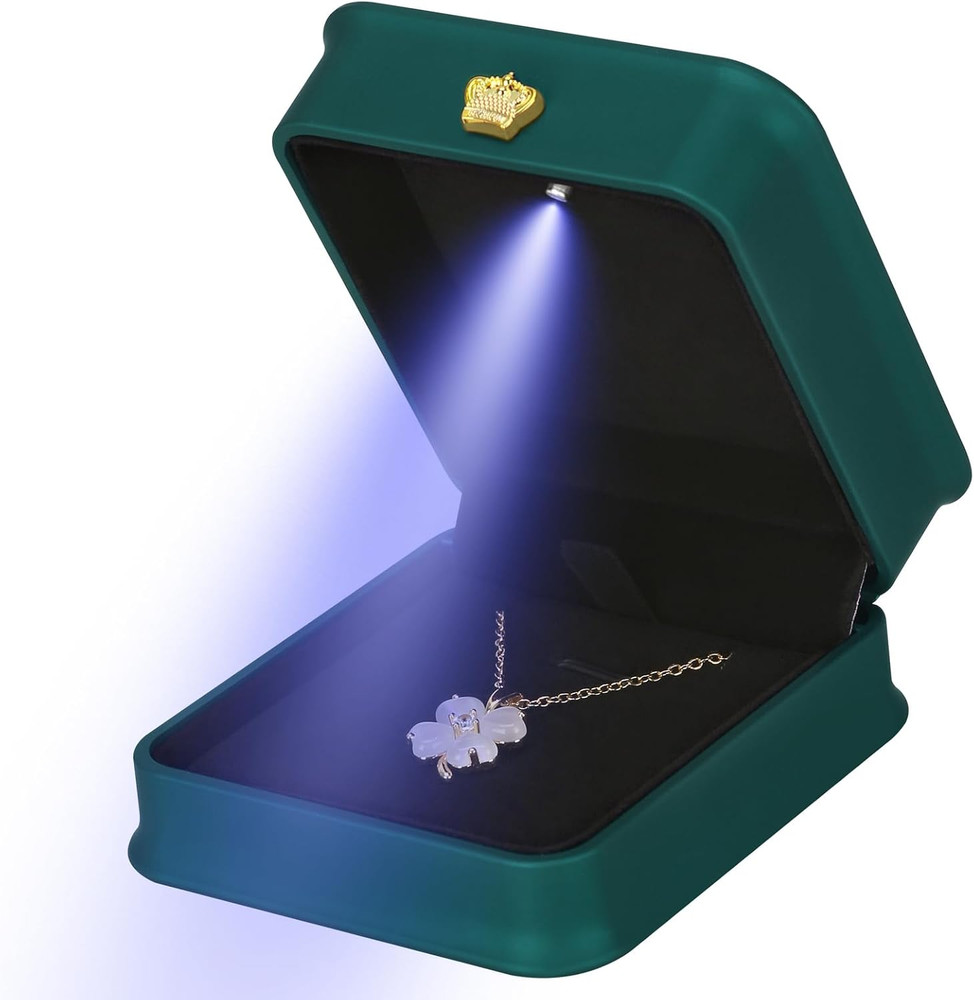 Necklace Pendant Gift Box with LED Light, Premium PU Leather Jewellry Storage