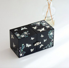 Antique Mother-of-Pearl Inlay Lacquer Jewelry Box Korean Najeonchilgi