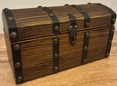 Vintage Treasure Chest Jewelry Trinket Box Red Lined Gothic Pirate 9″ X 5″ X 5″