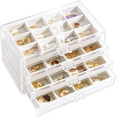 Earring Holder Organizer Jewelry Storage with 4 Drawers, Clear Acrylic Stacka…
